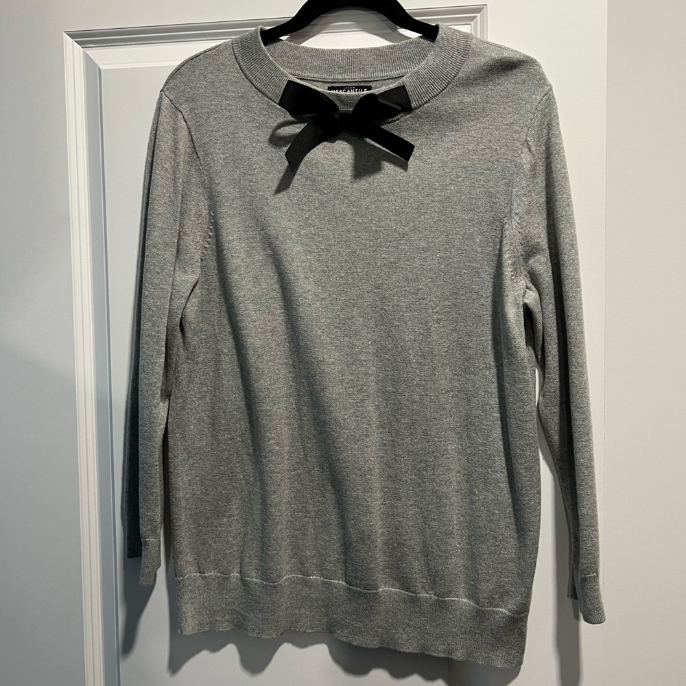 J Crew grey sweater with bow neck